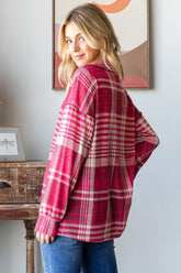 Plaid Drop Shoulder V-Neck T-Shirt Heimish